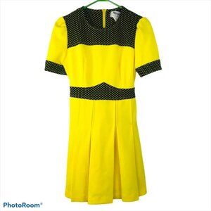 Marnie By London Yellow Polka dot Short Sleeve vintage Western Boho Flare Dress